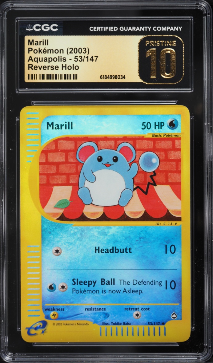 2003 Pokemon Aquapolis Reverse Holo Marill #53 CGC 10 PRISTINE