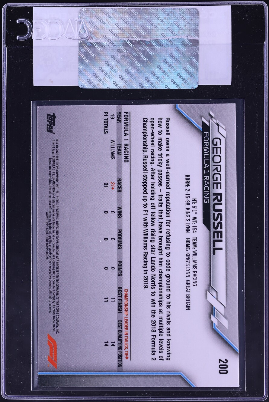 2020 Topps Chrome Formula 1 F1 George Russell ROOKIE #200 CGC AUTH