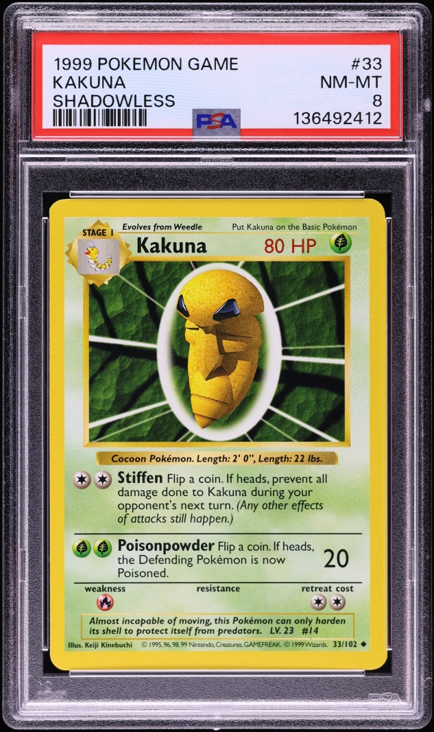 1999 Pokemon Base Set Shadowless Kakuna #33 PSA 8 NM-MT