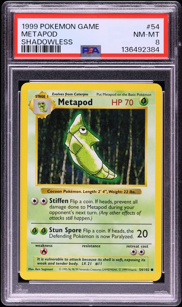 1999 Pokemon Base Set Shadowless Metapod #54 PSA 8 NM-MT