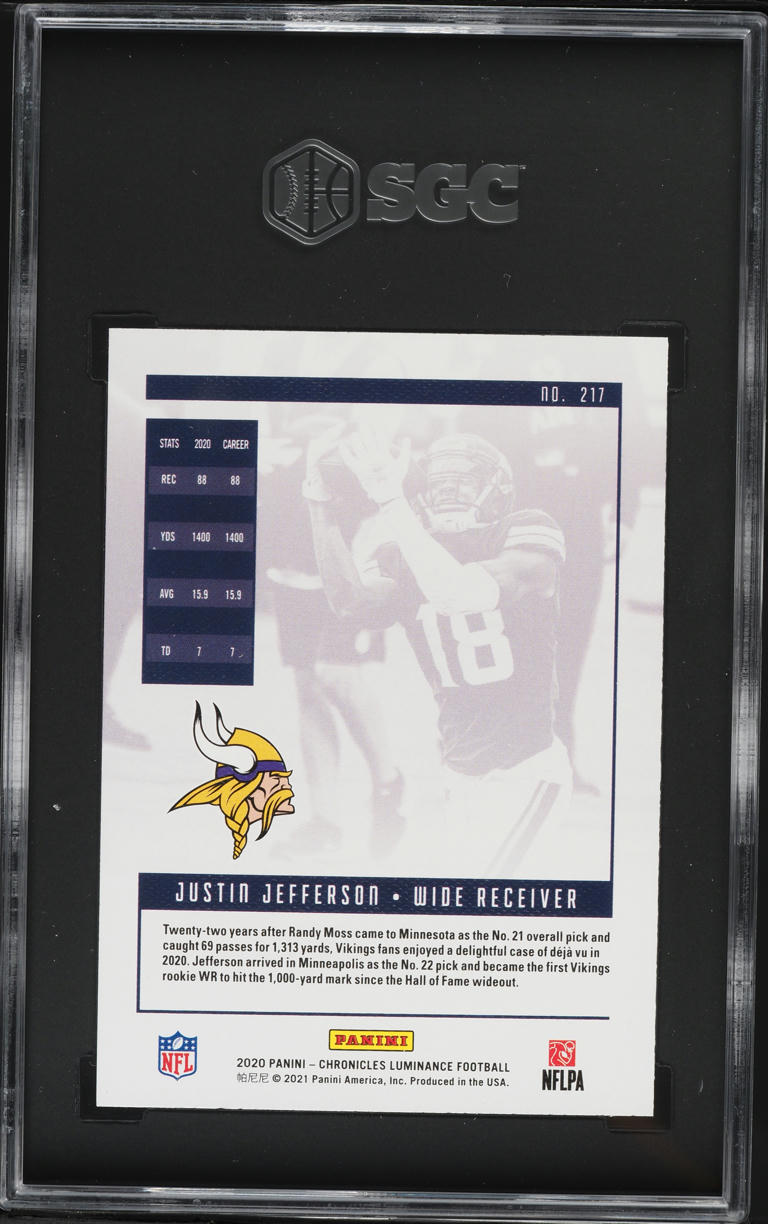 2020 Panini Chronicles Luminance Pink Justin Jefferson ROOKIE #217 SGC 10 GEM MINT