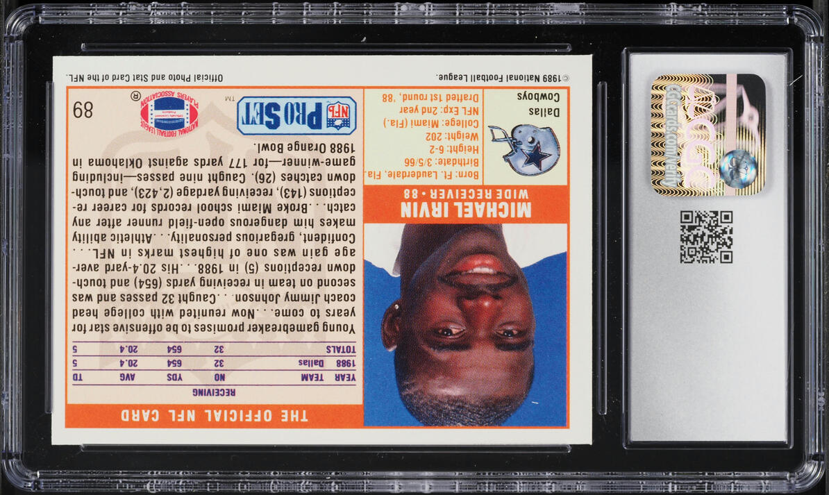 1989 Pro Set Football Michael Irvin ROOKIE #89 CGC 8.5 NM-MT+