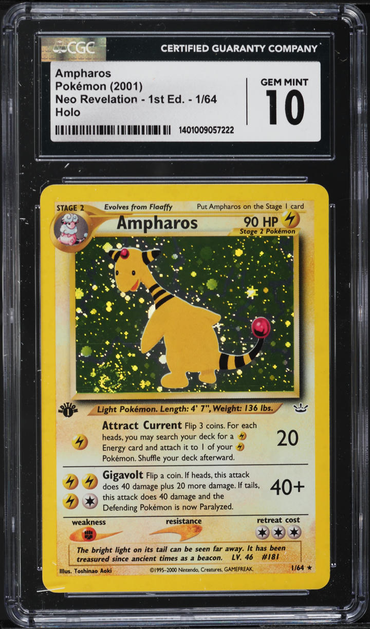 2001 Pokemon Neo Revelation 1st Edition Holo Ampharos #1 CGC 10 GEM MINT