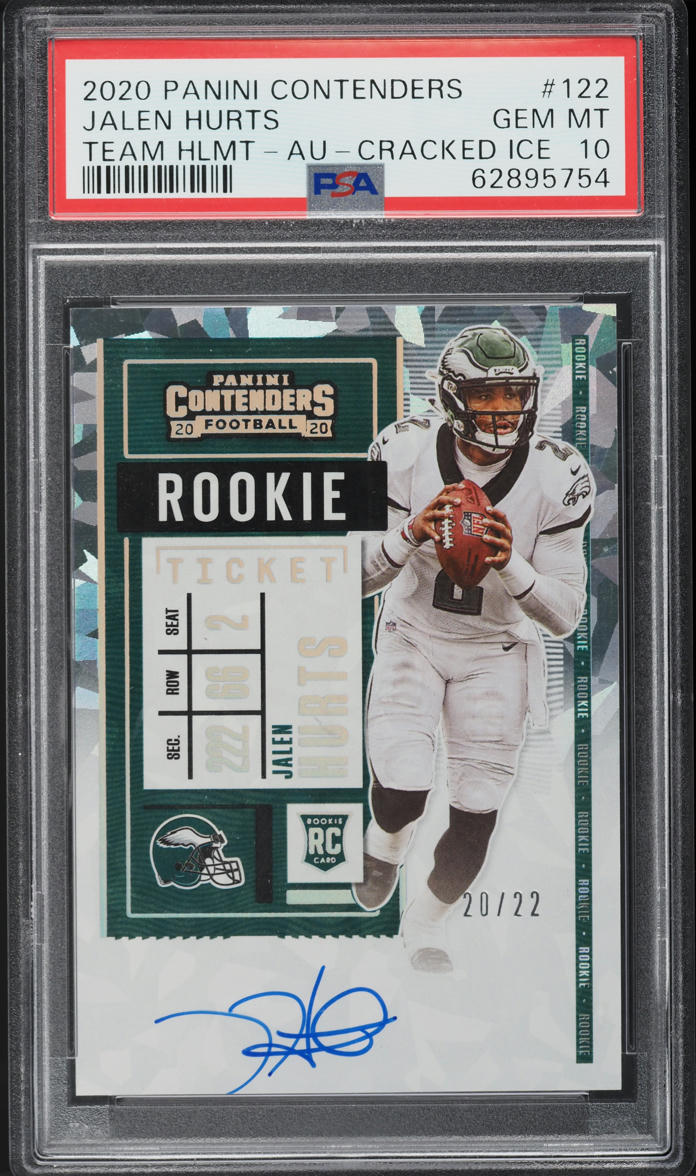 2020 Panini Contenders Cracked Ice Jalen Hurts ROOKIE AUTO /22 #122 PSA 10 GEM
