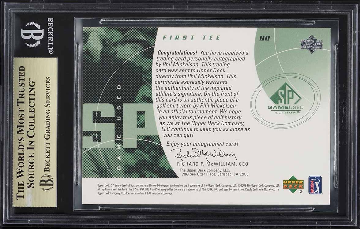 2002 SP Game Used Phil Mickelson ROOKIE PATCH AUTO /250 #80 BGS 9.5 GEM MINT