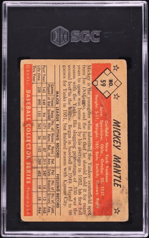 1953 Bowman Color Mickey Mantle #59 SGC 1 PR
