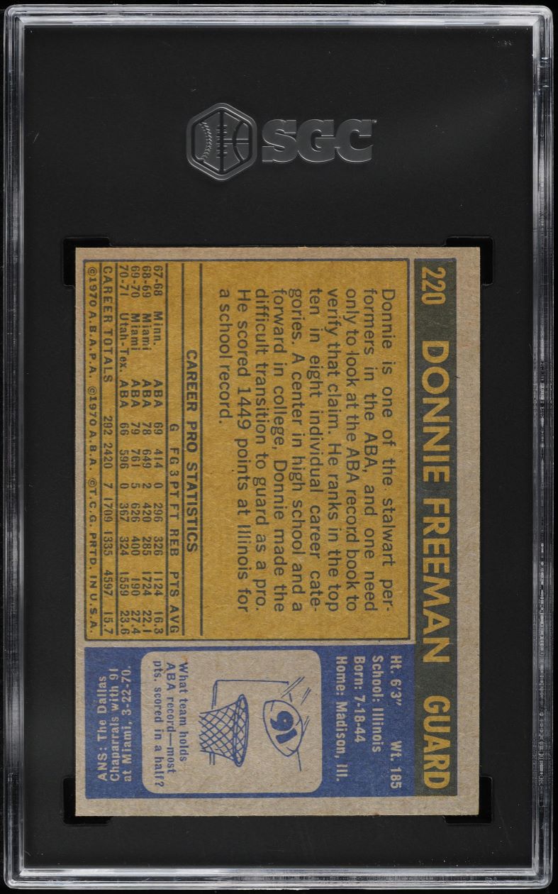 1971 Topps Basketball Donnie Freeman #220 SGC 8 NM-MT