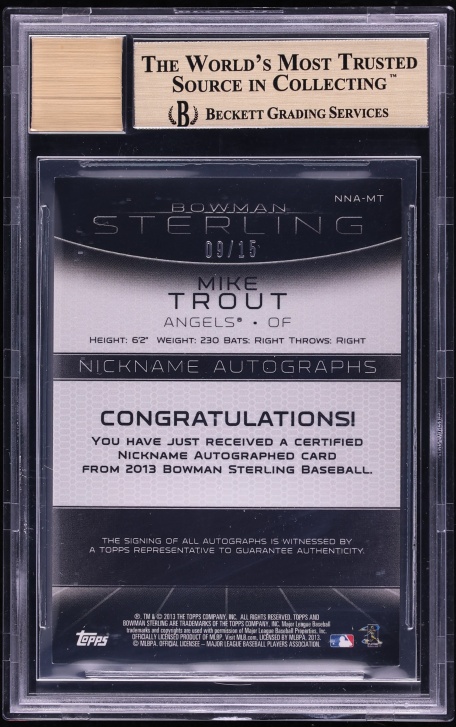 2013 Bowman Sterling Nickname Mike Trout AUTO /15 #MT BGS 9.5 GEM MINT - Photo 2