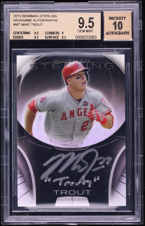 2013 Bowman Sterling Nickname Mike Trout AUTO /15 #MT BGS 9.5 GEM MINT