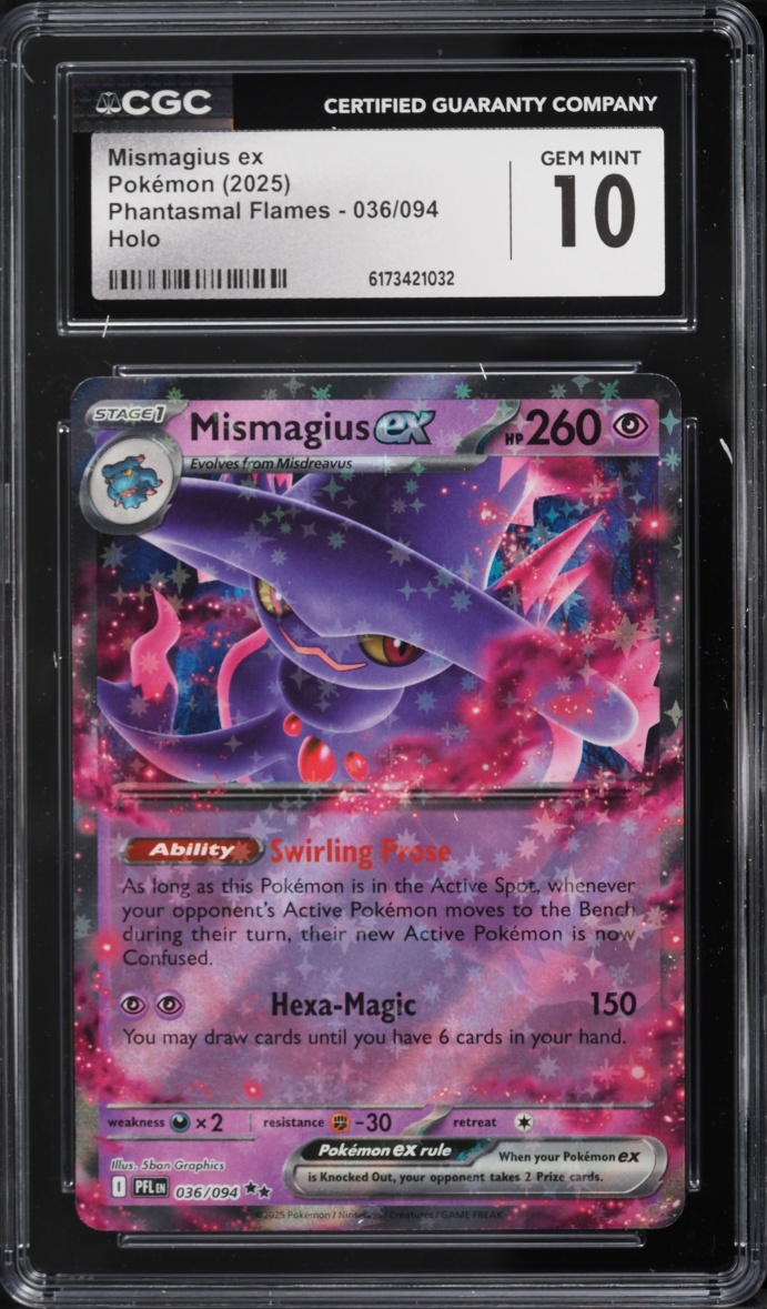 2025 Pokemon Mega Evolution Phantasmal Flames Holo Mismagius Ex #36 CGC 10 GEM MINT