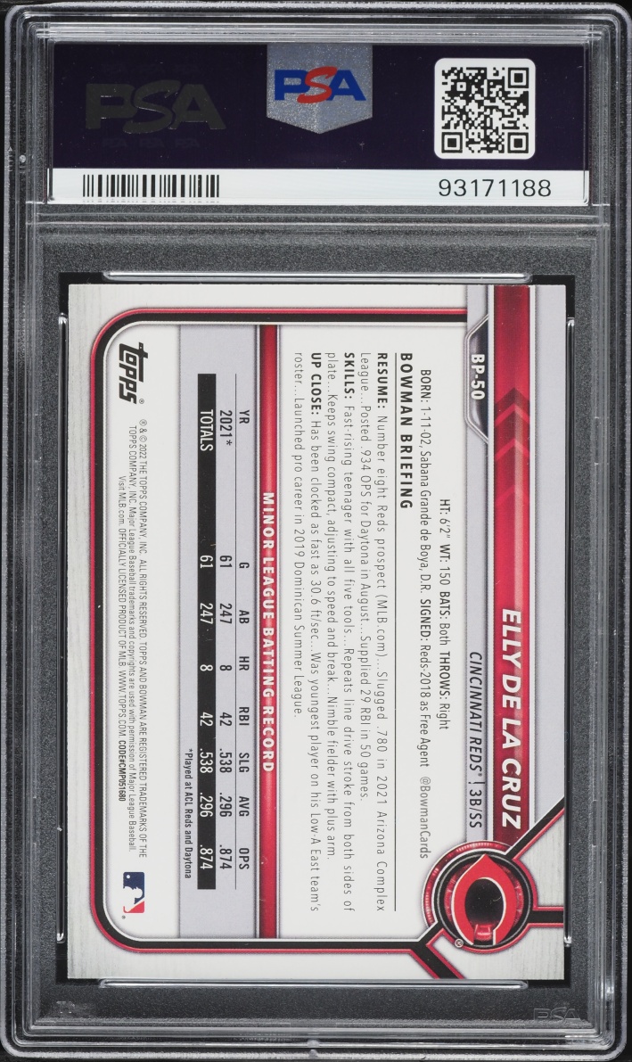 2022 Bowman Paper Elly De La Cruz PROSPECT #BP-50 PSA 10 GEM MINT