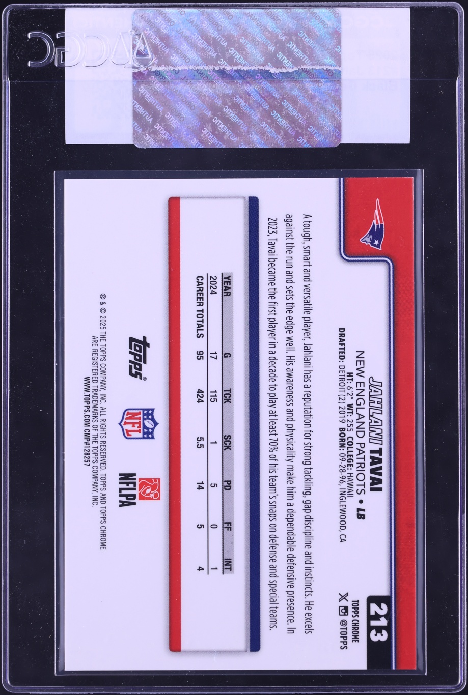 2025 Topps Chrome Black Geometric Refractor Jahlani Tavai /10 #213 CGC AUTH