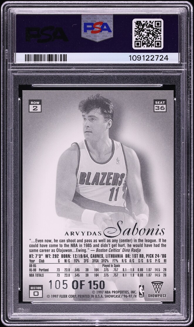 1996 Flair Showcase Legacy Collection Row 2 Arvydas Sabonis /150 #36 PSA 7 NRMT - Photo 2