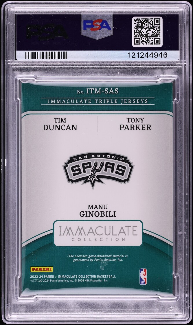 2023 Immaculate Collection Triple Parker Duncan Ginobli PATCH /99 #ITMSAS PSA 8 NM-MT - Photo 2