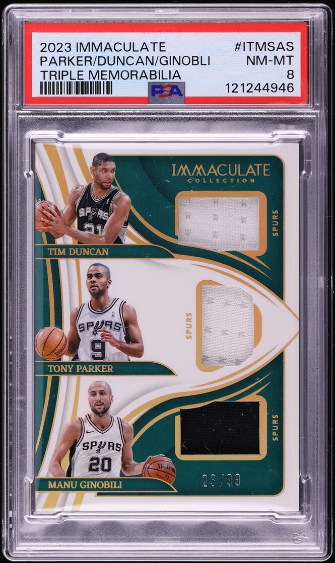 2023 Immaculate Collection Triple Parker Duncan Ginobli PATCH /99 #ITMSAS PSA 8 NM-MT - Photo 1
