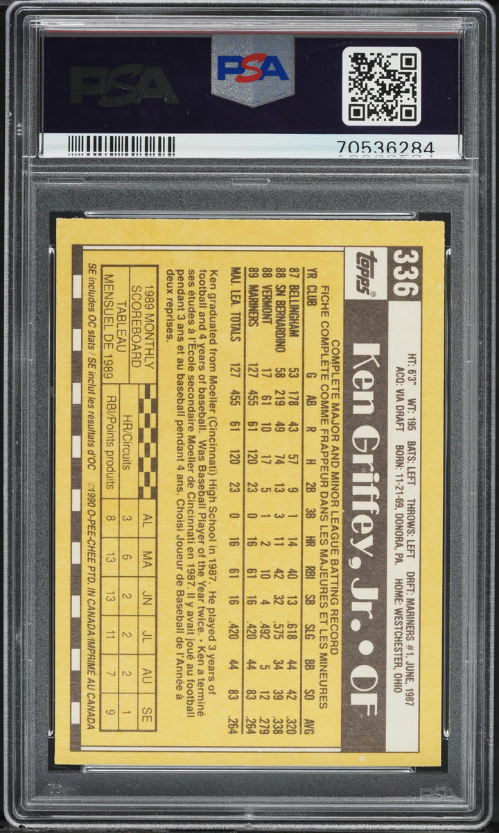 1990 O-Pee-Chee Ken Griffey Jr. AUTO #336 PSA 10 GEM MINT