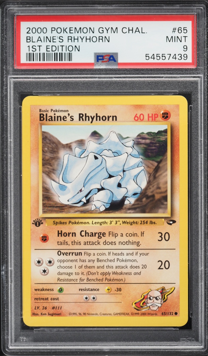 2000 Pokemon Gym Challenge 1st Edition Blaine's Rhyhorn #65 PSA 9 MINT