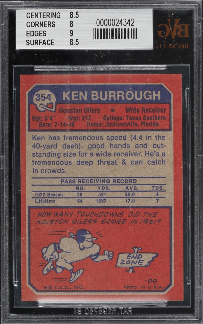1973 Topps Football Ken Burrough #354 BVG 8.5 NM-MT+