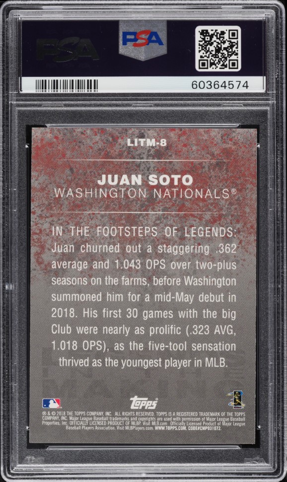 2018 Topps Update Legends In The Making Black Juan Soto ROOKIE #LITM-8 PSA 10 GEM MINT