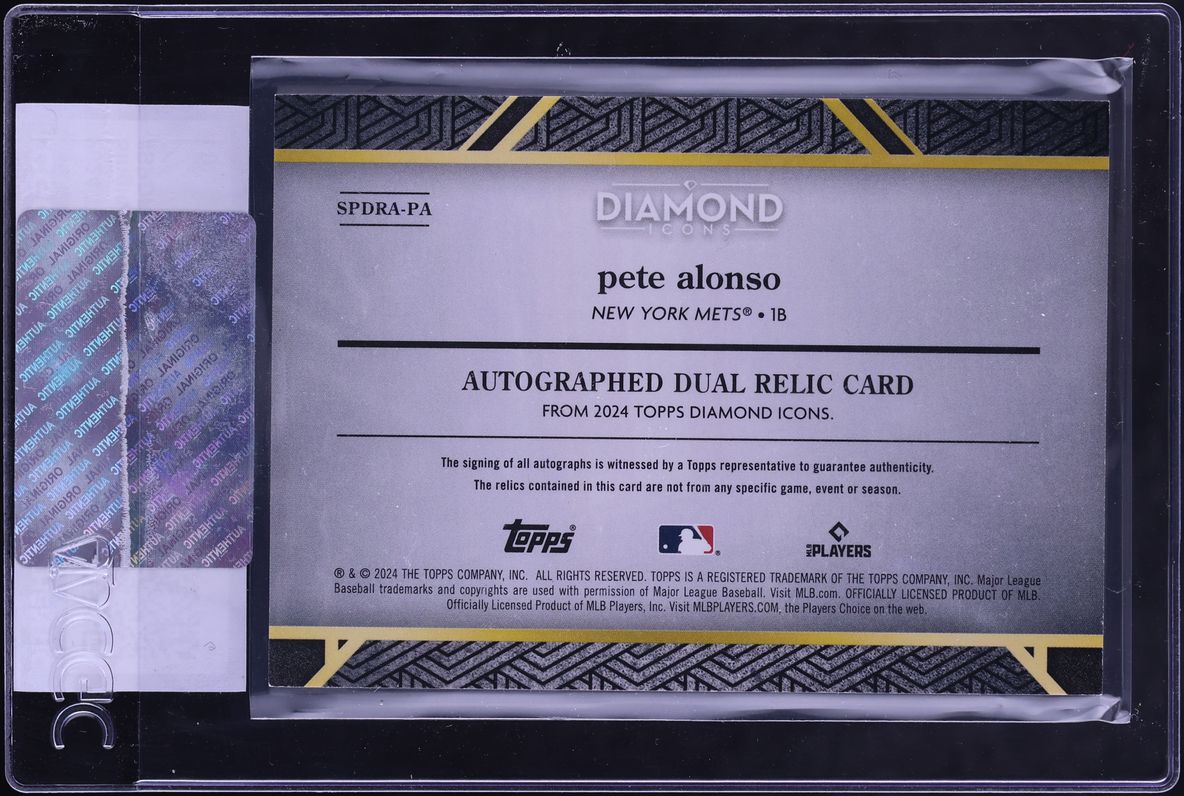 2024 Topps Diamond Icons Single Player Dual Pete Alonso PATCH AUTO /10 #SPDRA-PA CGC AUTH