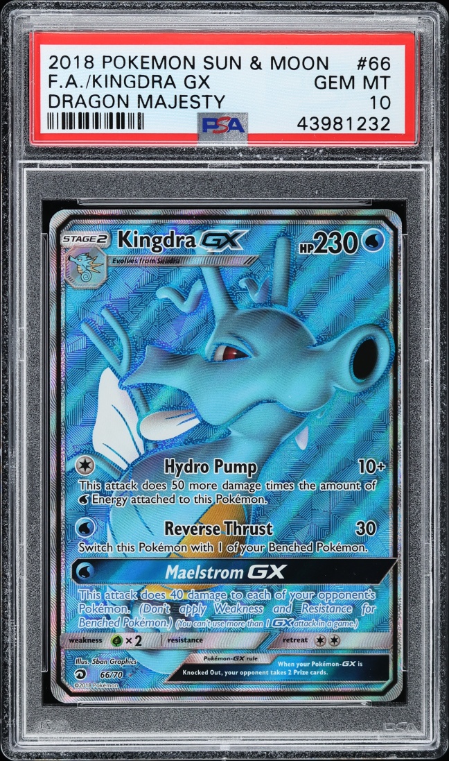 2018 Pokemon Sun & Moon Dragon Majesty Full Art Kingdra GX #66 PSA 10 GEM MINT