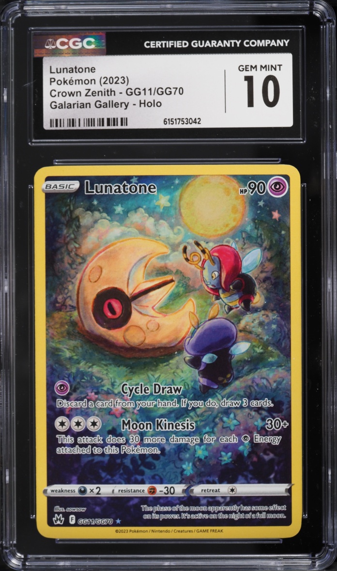 2023 Pokemon Sword & Shield Crown Zenith Galarian Gallery Full Art Lunatone #GG11 CGC 10 GEM