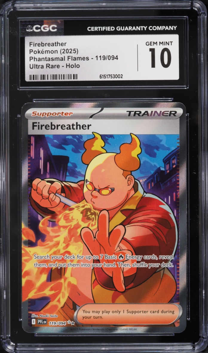 2025 Pokemon Mega Evolution Phantasmal Flames Full Art Firebreather #119 CGC 10 GEM MINT