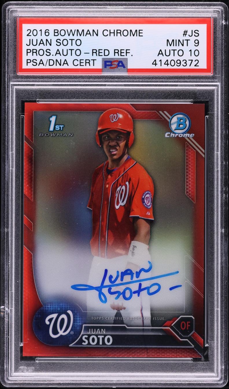 2016 Bowman Chrome Red Refractor Juan Soto PROSPECT AUTO DNA 10 /5 PSA 9 MINT