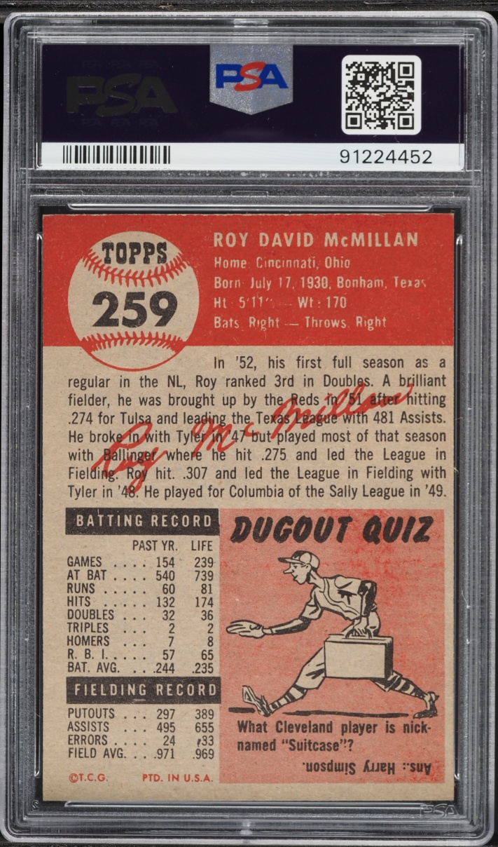 1953 Topps Roy McMillan #259 PSA 7 NRMT
