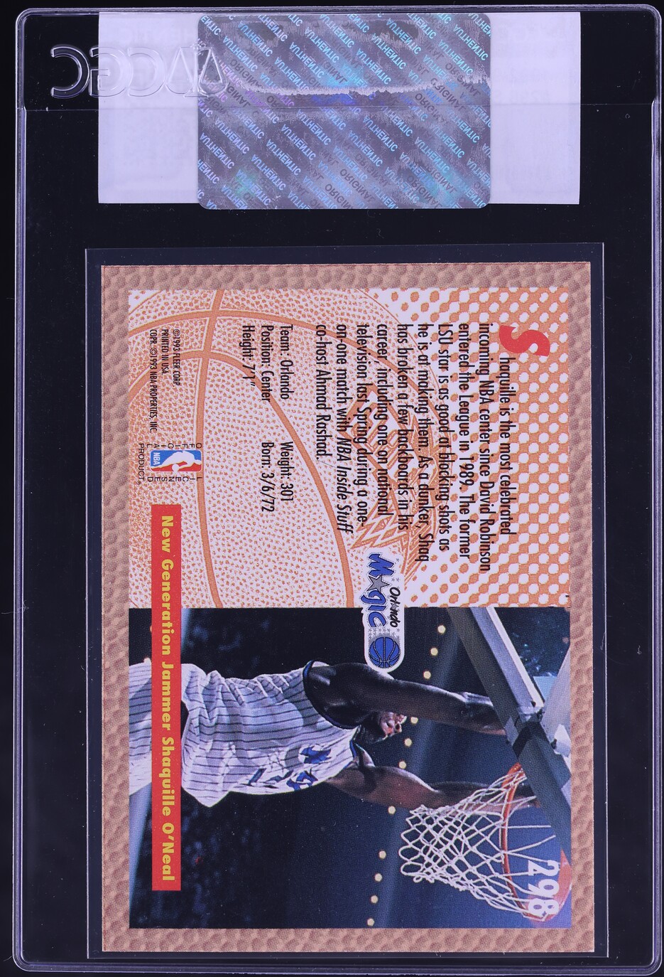 1992 Fleer Basketball Shaquille O'Neal ROOKIE #298 CGC AUTH
