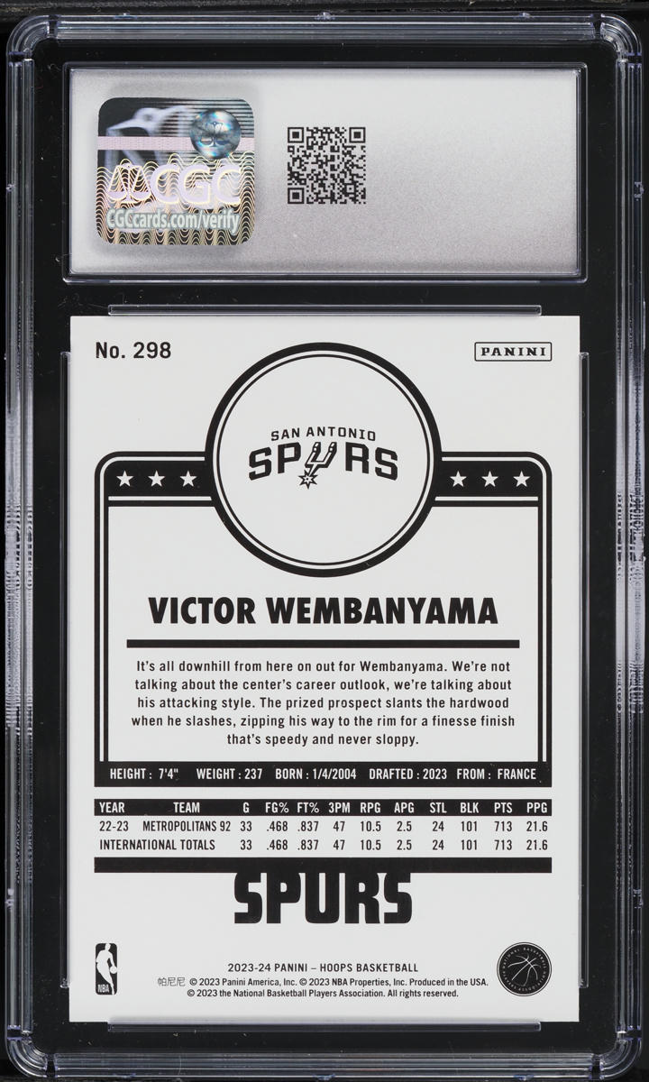 2023 Hoops Winter Victor Wembanyama ROOKIE #298 CGC 10 GEM MINT