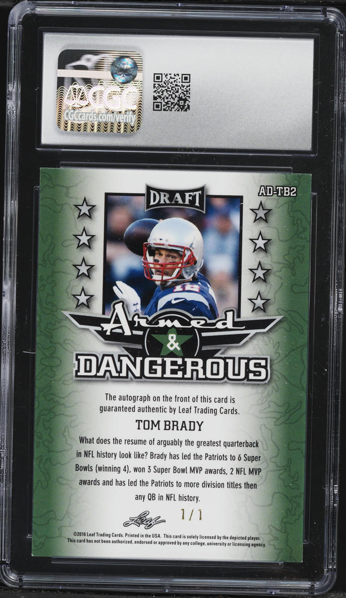2016 Leaf Metal Draft Armed & Dangerous Prismatic Super Tom Brady AUTO 1/1 #ADTB2 CGC 9.5 MINT+