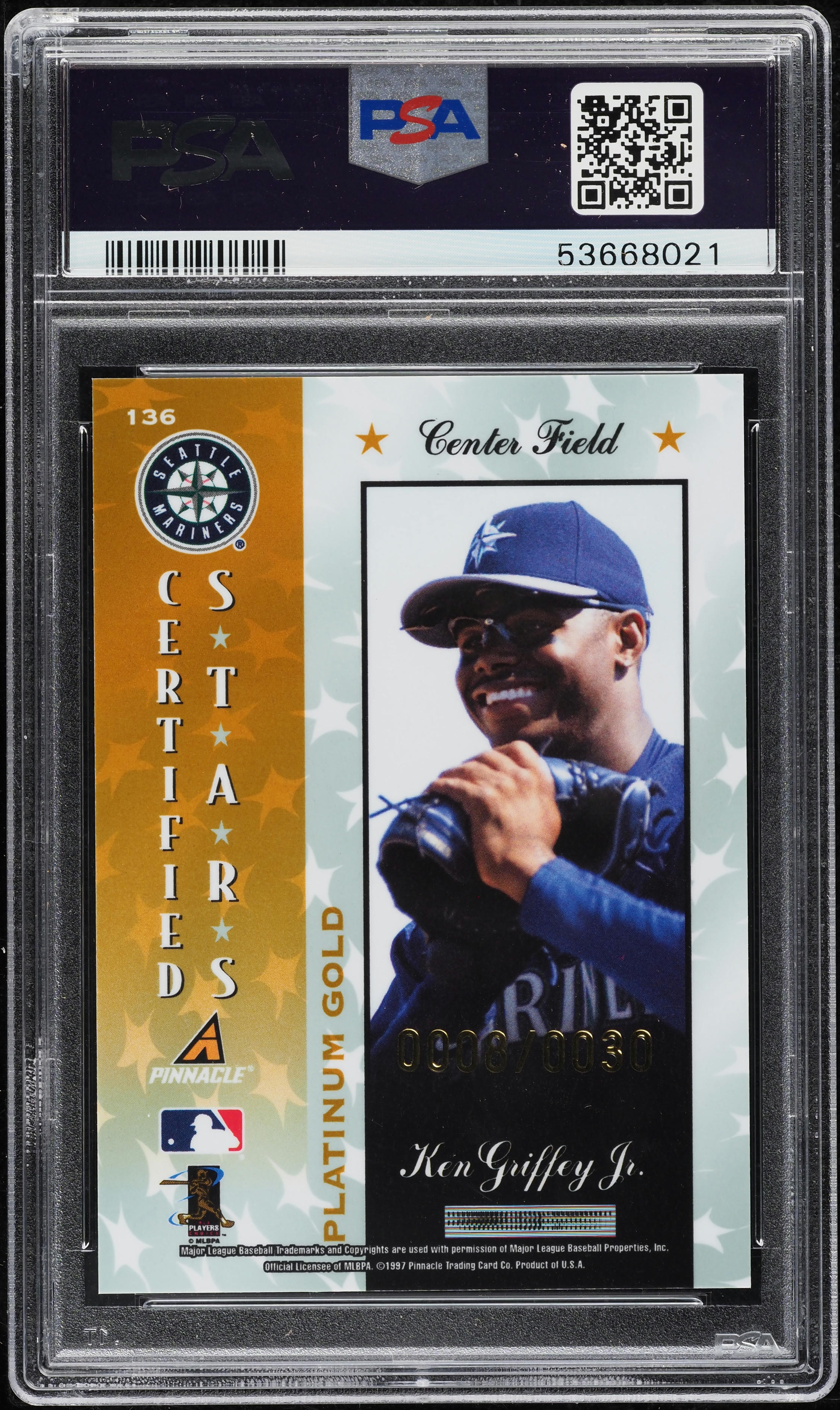 1997 Pinnacle Totally Certified Platinum Gold Ken Griffey Jr. /30 #136 PSA 10