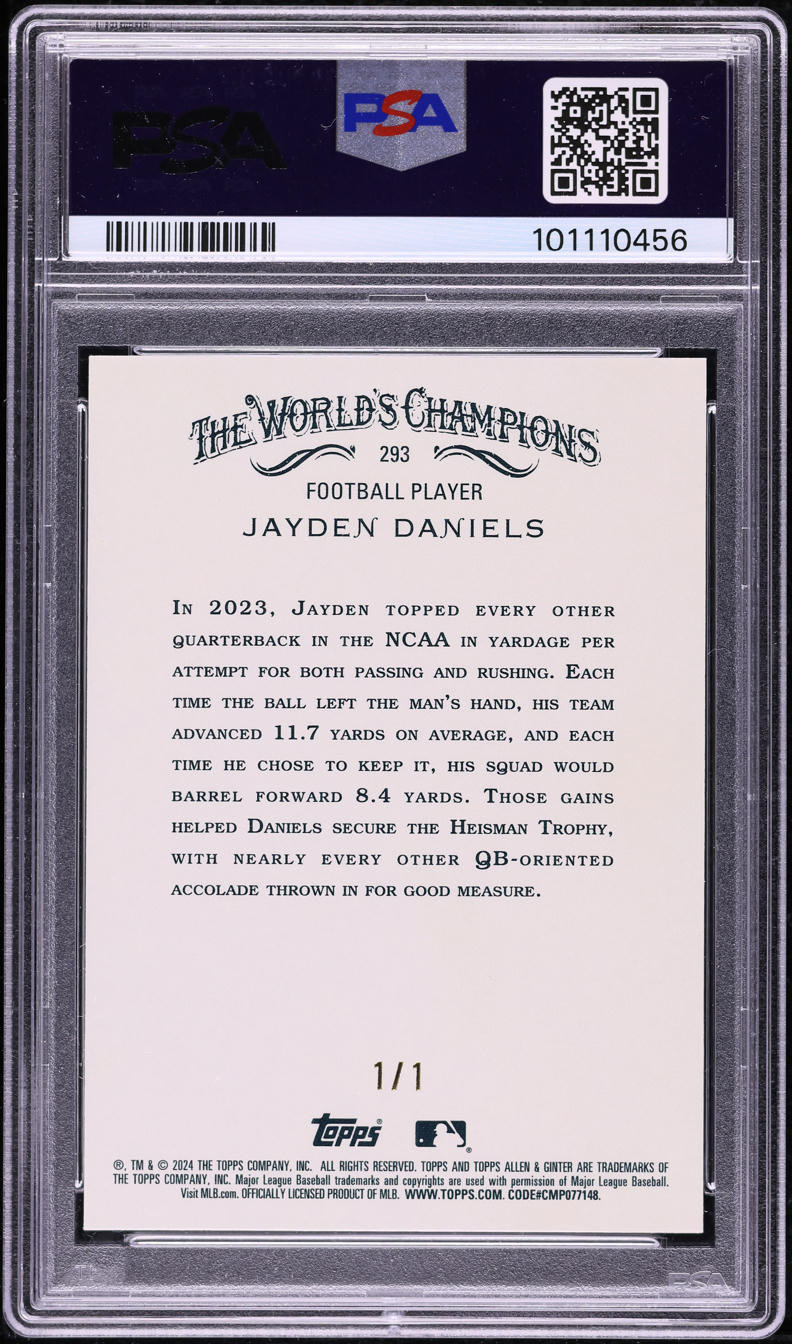 2024 Topps Allen & Ginter Glossy Jayden Daniels ROOKIE 1/1 #293 PSA 9 MINT