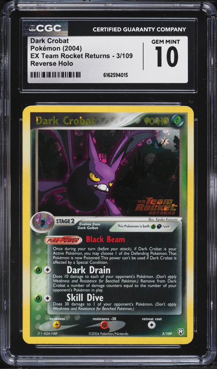 2004 Pokemon EX Team Rocket Returns Reverse Holo Dark Crobat #3 CGC 10 GEM MINT