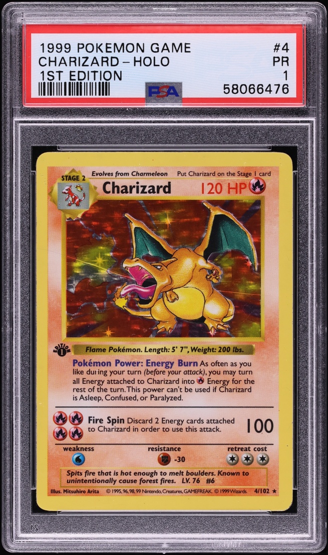 1999 Pokemon Base Set Shadowless 1st Edition Holo Charizard #4 PSA 1 PR