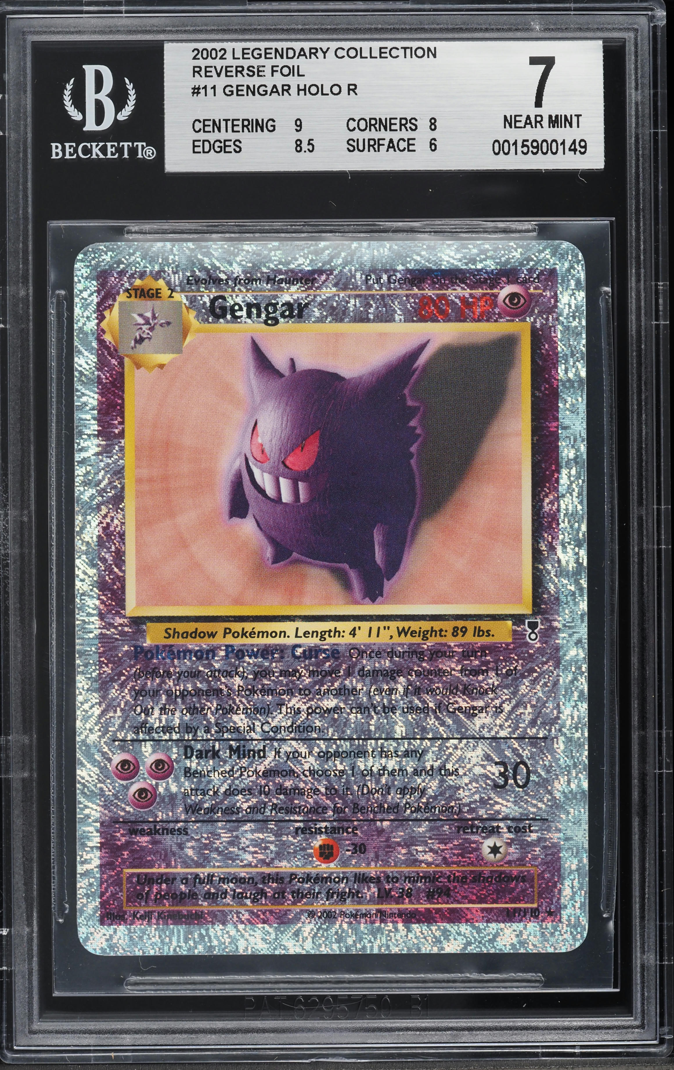 2002 Pokemon Legendary Collection Reverse Holo Gengar #11 BGS 7 NRMT on ...
