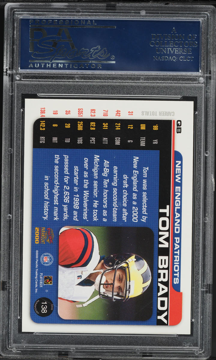 2000 Pacific Paramount Draft Picks Tom Brady ROOKIE /325 #138 PSA