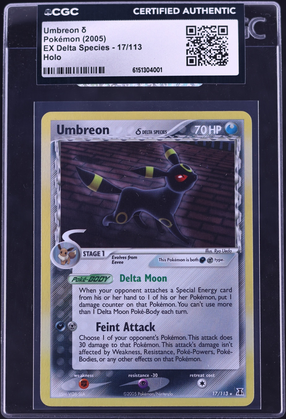 2005 Pokemon EX Delta Species Holo Umbreon #17 CGC AUTH