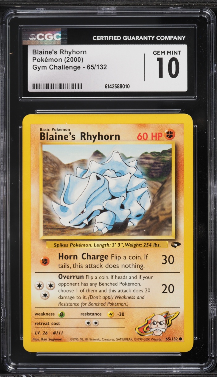 2000 Pokemon Gym Challenge Blaine's Rhyhorn #65 CGC 10 GEM MINT