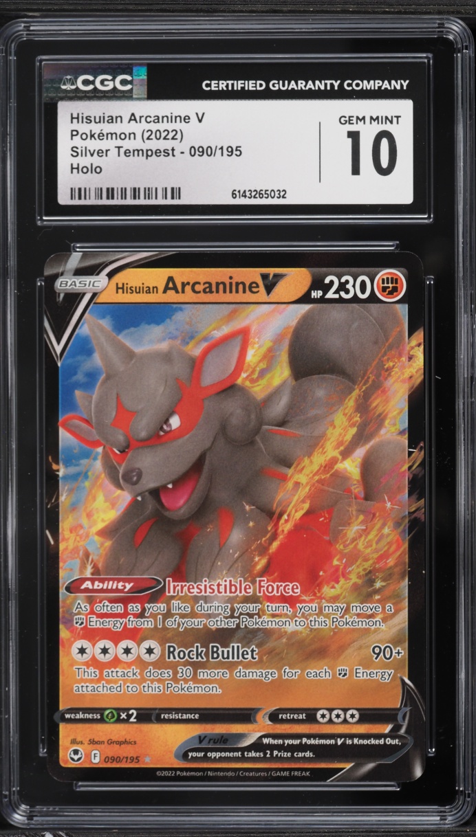 2022 Pokemon Sword & Shield Silver Tempest Hisuian Arcanine V #90 CGC 10 GEM MINT