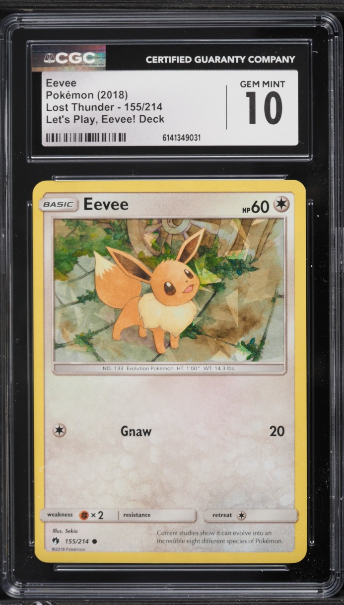 2018 Pokemon Sun & Moon Lost Thunder Let's Play Cracked Ice Holo Eevee #155 CGC 10 GEM MINT