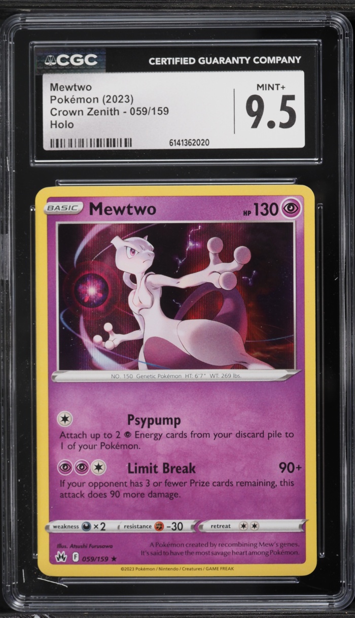 2023 Pokemon Sword & Shield Crown Zenith Holo Mewtwo #59 CGC 9.5 MINT+