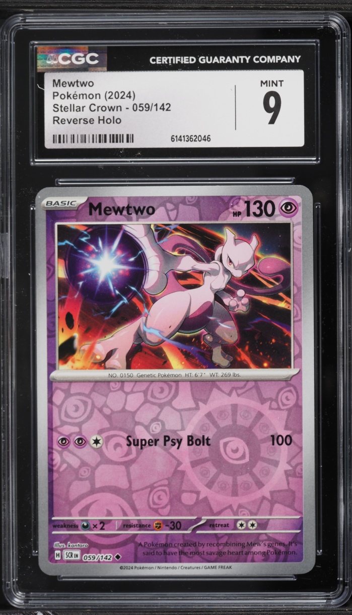 2024 Pokemon Scarlet & Violet Stellar Crown Reverse Holo Mewtwo #59 CGC 9 MINT