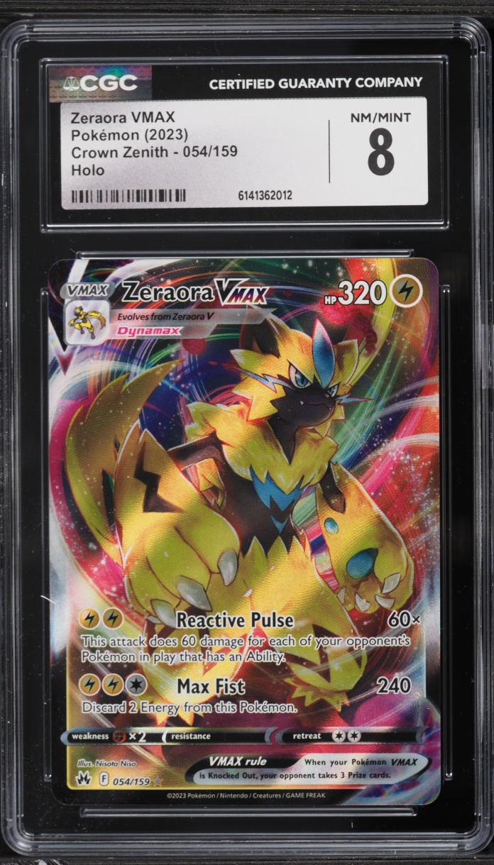 2023 Pokemon Sword & Shield Crown Zenith Zeraora VMAX #54 CGC 8 NM-MT