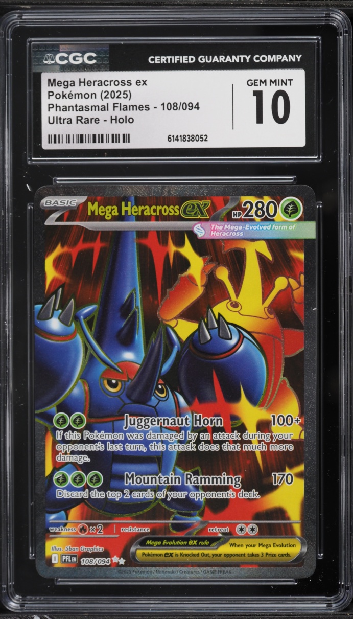 2025 Pokemon Mega Evolution Phantasmal Flames Full Art Mega Heracross Ex #108 CGC 10 GEM MINT