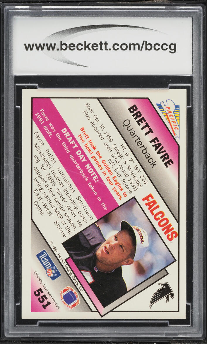 1991 Pacific Football Brett Favre ROOKIE #551 BCCG 10 GEM MINT