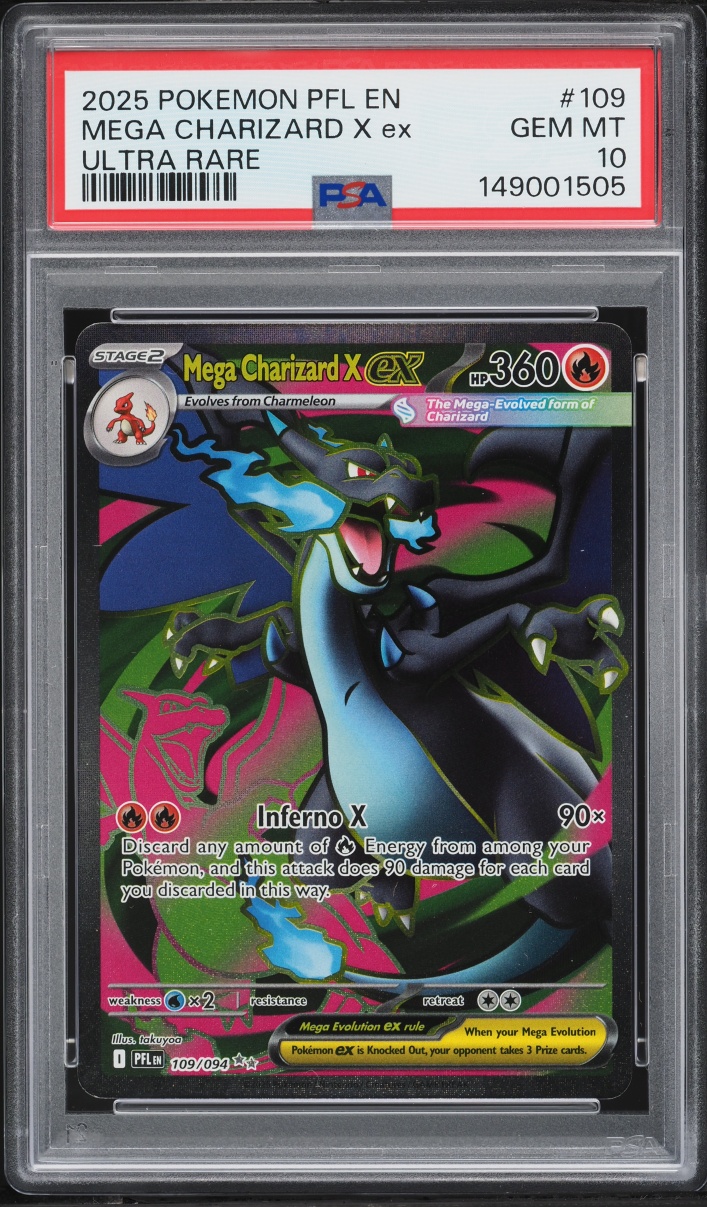 2025 Pokemon Mega Evolution Phantasmal Flames Full Art Mega Charizard X EX #109 PSA 10 GEM MINT