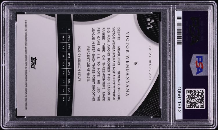 2023 Topps Mercury Blue Refractor Victor Wembanyama ROOKIE /75 #16 PSA 10 GEM MINT