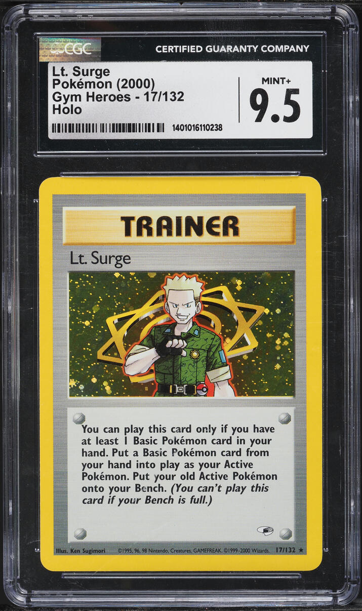 2000 Pokemon Gym Heroes Holo Lt Surge #17 CGC 9.5 MINT+